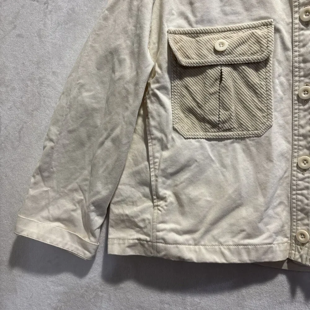 Madewell Women’s Cotton Chino Boxy Shirt Jacket Natural Size Large Elbow Patches